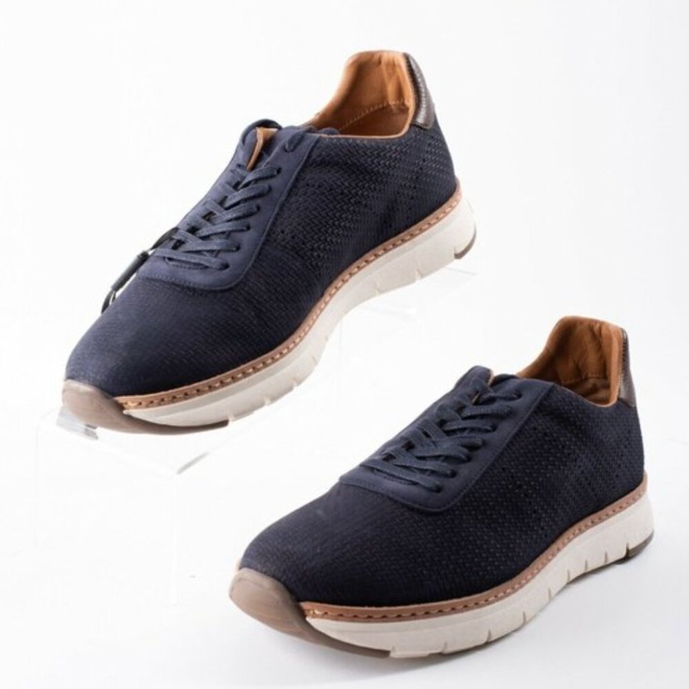 Massimo Dutti Men's Navy Blue Embossed Leather Sneakers